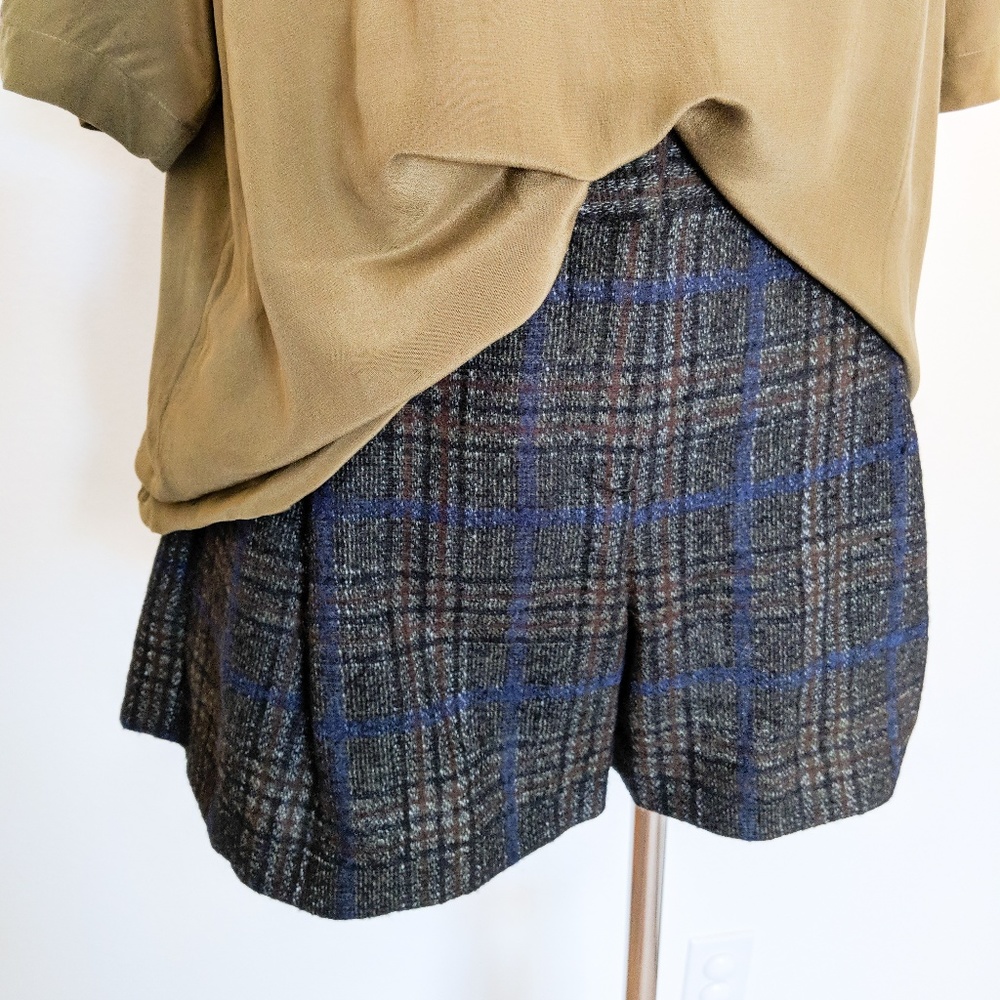 Theory Plaid Wool Shorts